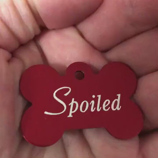 Spoiled Large Red Bone Personalized Aluminum Tag Diamond Engraved Dog Tag Puppy Tag