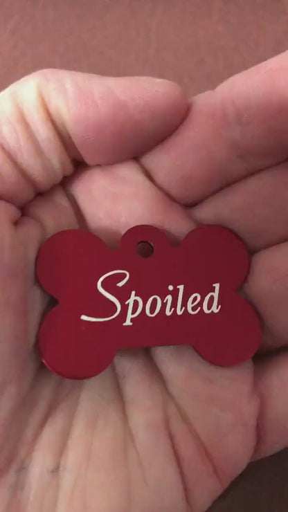 Spoiled Large Red Bone Personalized Aluminum Tag Diamond Engraved Dog Tag Puppy Tag