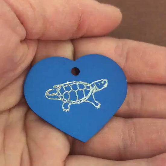 Turtle, Tortoise Large Heart Aluminum Tag, Personalized Diamond Engraved, For Cat Tag, Dog Tag, ID Tag, Bags, Backpacks, Key Chain CA!APLHT