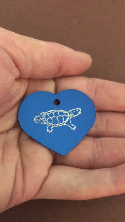 Turtle, Tortoise Large Heart Aluminum Tag, Personalized Diamond Engraved, For Cat Tag, Dog Tag, ID Tag, Bags, Backpacks, Key Chain CA!APLHT