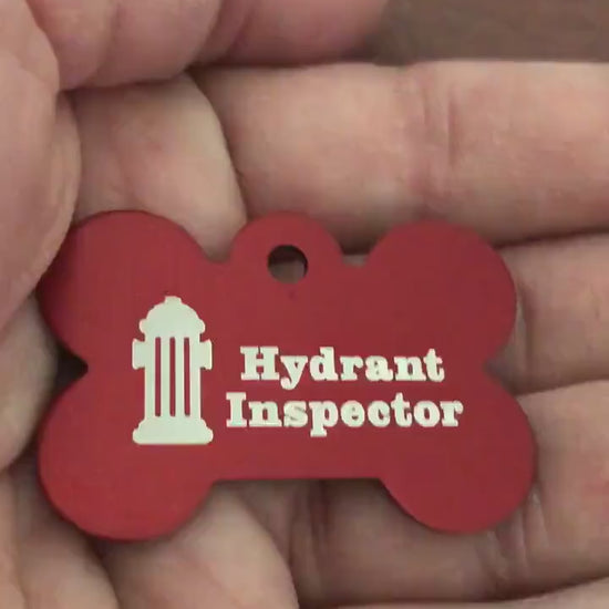 Hydrant Inspector Fire Hydrant Inspector, Large Red Bone Personalized Aluminum Tag, Diamond Engraved, Dog Tag, Puppy Tag, Tag for Dog Collar