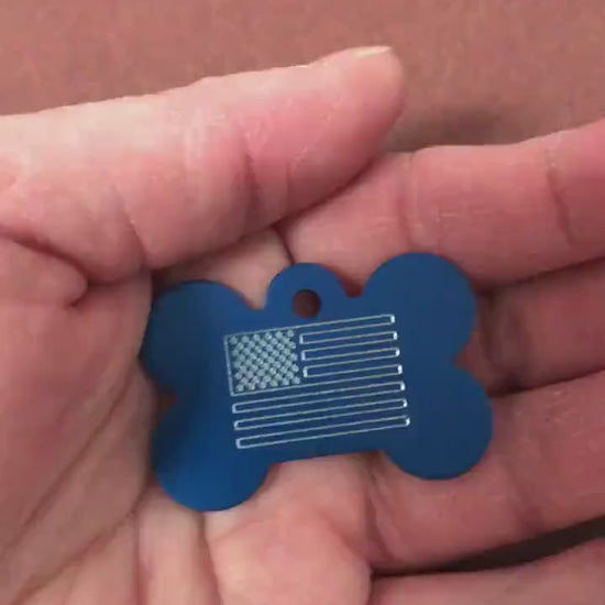 American Flag, Large Bone Tag, Aluminum Personalized Diamond Engraved, Dog Tag, Pet Tag, ID Tags, For Dog Collar, Puppy Tag, AFCALB