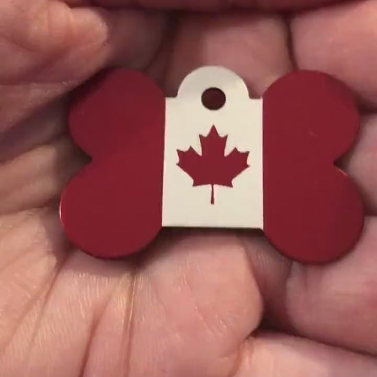 Maple Leaf Canadian Flag, Large Red Bone Dog Tag, Personalized Aluminum Tag, Diamond Engraved, Dog Tag, Puppy Tag, For Dog Collar, MLCFLRB