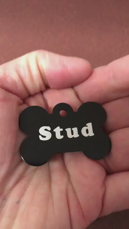 Stud, Large Black Bone Dog Tag, Personalized Aluminum Tag, Diamond Engraved, Dog Tag, Cat Tag, Puppy Tag, For Dog Collar, STUDLBB