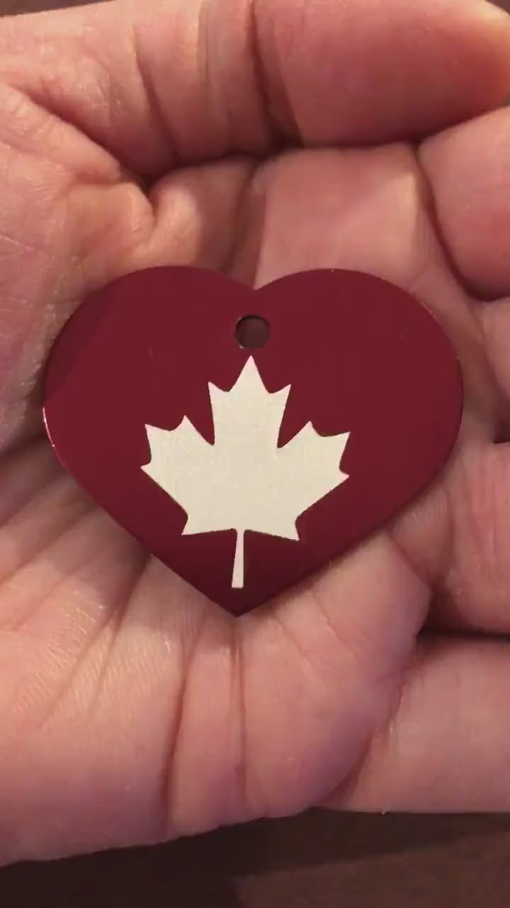 Large Maple Leaf, Heart Aluminum Tag, Diamond Engraved, Personalized Keychain, Key Chains, ID Tags For Bags, Backpacks, Collars Purses