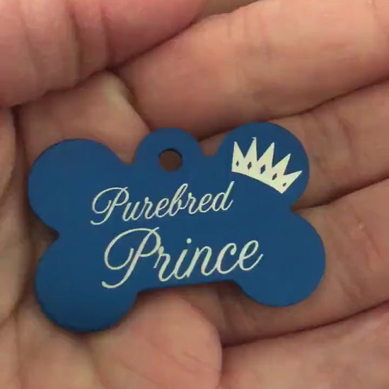 Purebred Prince, Large Blue Bone, Personalized Aluminum Tag, Diamond Engraved, Dog Tag , Puppy Tag, For Dog Collar, For Puppy Collar PBPLBB