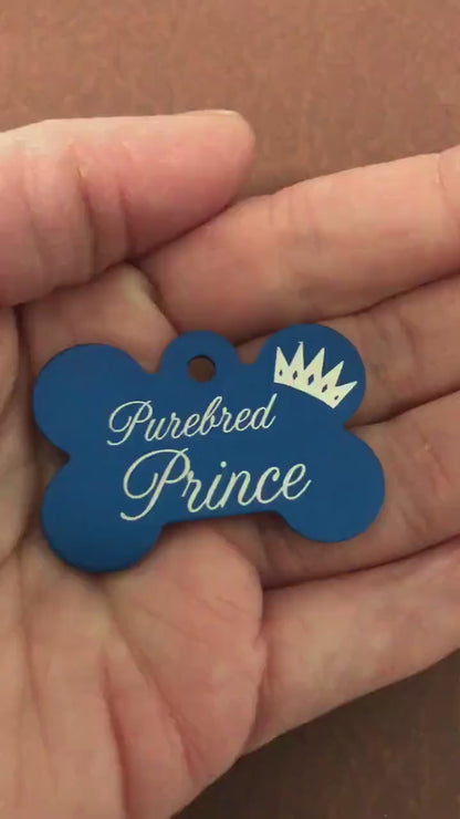 Purebred Prince, Large Blue Bone, Personalized Aluminum Tag, Diamond Engraved, Dog Tag , Puppy Tag, For Dog Collar, For Puppy Collar PBPLBB