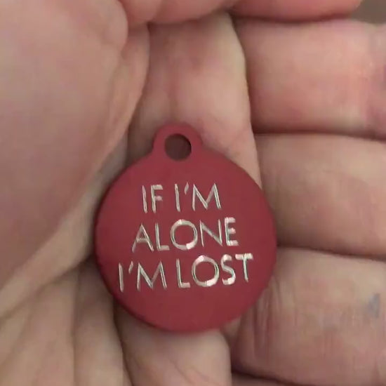 If I'm Alone I’m lost Small Circle Aluminum Tag Personalized Diamond Engraved Cat Tags, Dog tags, Kitty Tag, For Cat Collar, IIAILSC