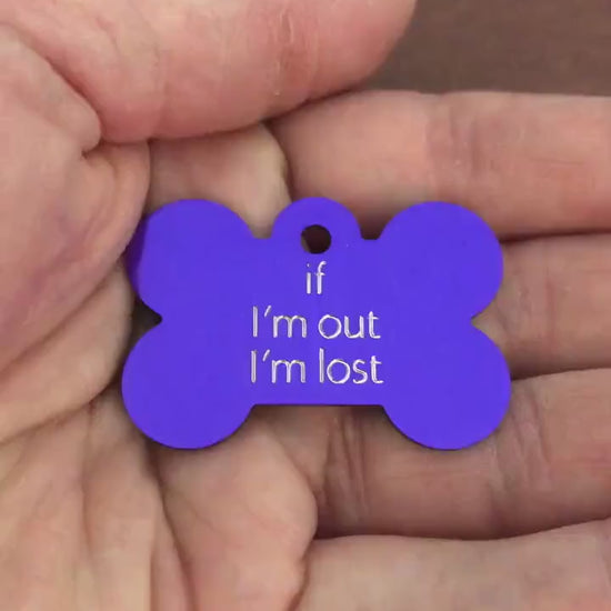 If I’m Alone I’m Lost, Large Bone Tag, Aluminum Personalized Diamond Engraved, Dog Tag, Pet Tag, ID Tags, For Dog Collar, Puppy Tag, IIAILLB