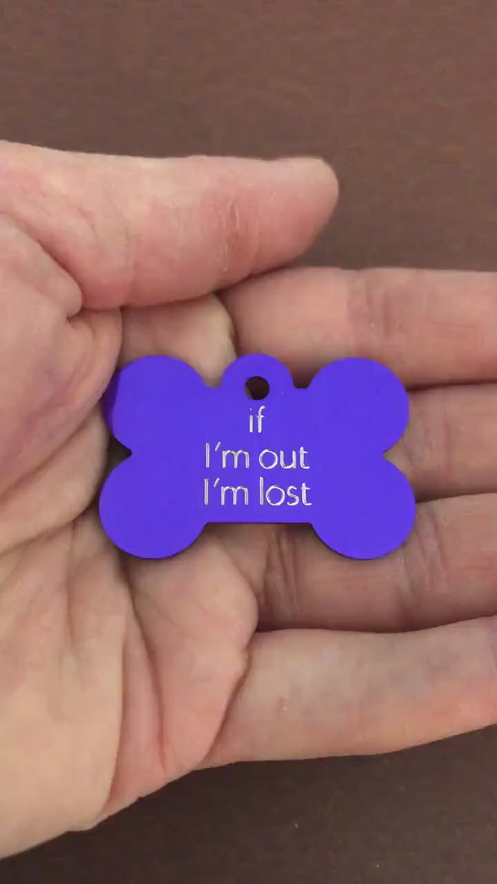 If I’m Alone I’m Lost, Large Bone Tag, Aluminum Personalized Diamond Engraved, Dog Tag, Pet Tag, ID Tags, For Dog Collar, Puppy Tag, IIAILLB