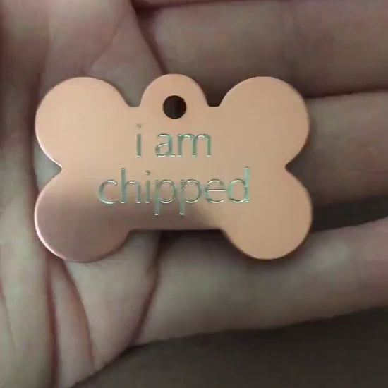 i am chipped, Large Bone Aluminum Tag, Personalized Diamond Engraved, Dog Tag Cat Tag ID Tags For Dog Collars, IACLB