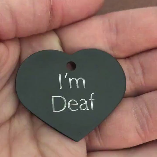 I'm Deaf, Large Heart Aluminum Tag, Personalized Diamond Engraved, Pet Tag, Cat Tag, Dog Tag Personal ID Tag For Bags, Backpacks, Key Chains