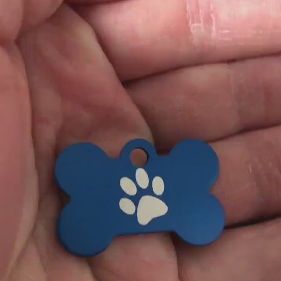 Paw Print Pattern Design, Small Blue Bone, Personalized Aluminum Tag, Diamond Engraved, Dog Tag, Pet Tag, ID Tags, For Dog Collars, SPPSBB