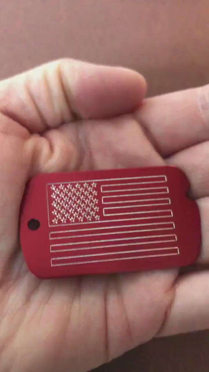 American Flag, Personalized Aluminum  ID Tag Diamond Engraved, Backpacks, Equipment Bags, Key Chains, Suitcases, CAeAMI