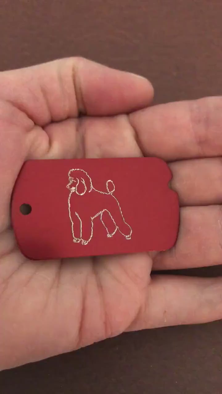 Poodle Dog, Dog Tag, ID Tag Personalized Aluminum Diamond Engraved Perfect for Carry-on, Backpacks, Bags, Key Chain Suitcase, CAFAMI