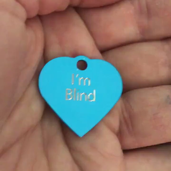 I'm Blind, Small Heart Aluminum Tag, Personalized Diamond Engraved, Pet Tag, Cat Tag, Dog Tag, ID Tag,  For Bags, Collars Key Chains, IMBSH