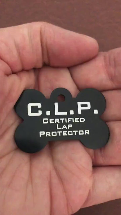 C.L.P. Certified Lap Protector, Large Black Bone Dog Tag, Personalized Aluminum Tag, Diamond Engraved, Dog Tag, Puppy Tag, For Collar CLPLBB