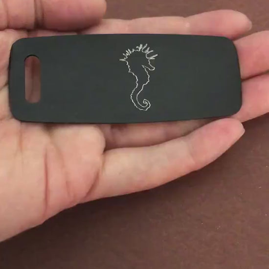 Sea Horse, Aluminum Personalized Luggage Tag, Diamond Engraved, Perfect for Carry-on, Backpacks and Suitcases CA4APLT