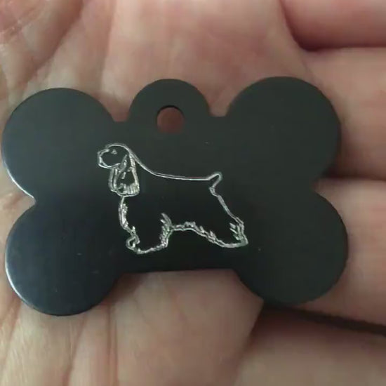 Cocker Spaniel Dog, Large Bone Tag, Aluminum Personalized Diamond Engraved, Dog Tag, Pet Tag, ID Tags, For Dog Collar, Puppy Tag, CARAPLB