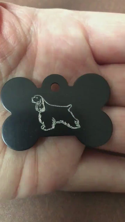 Cocker Spaniel Dog, Large Bone Tag, Aluminum Personalized Diamond Engraved, Dog Tag, Pet Tag, ID Tags, For Dog Collar, Puppy Tag, CARAPLB