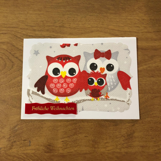 Fröhliche Weihnachten Eulen Deutsche Karte Weihnachtskarte Handgemacht, Merry Christmas Owl German Christmas Card handmade