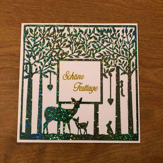 Deutsche Karten Hirsche Schone Festtage Weihnachtskarte Handgemacht Deer in The Woods German Christmas Card Handmade