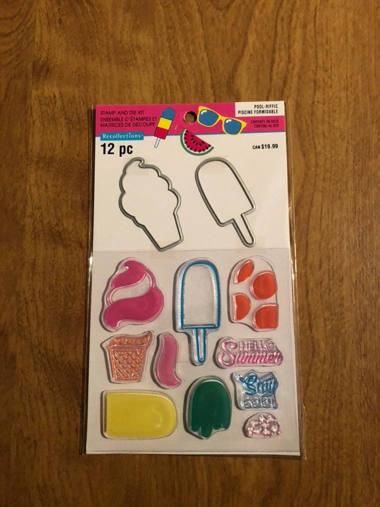 Recollections 12 Piece Pool-Riffic Ice Cream Stamp and Die Kit