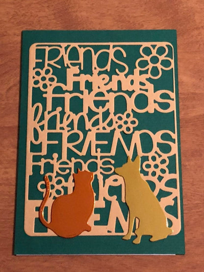 Friends Card with A Dog and Cat Handmade