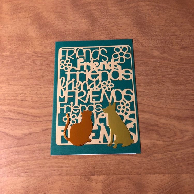 Friends Card with A Dog and Cat Handmade