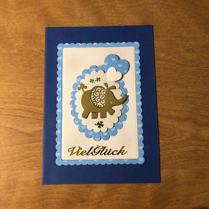 Blue Viel Gluck Elephant Deutsche Karten Handgemacht Elephant German Lots of Luck Card Handmade