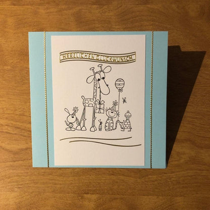 Herzlichen Gluckwunsch Deutsche Karten Handgemacht Giraffe and Friends German All The Best Handmade Stamped Card