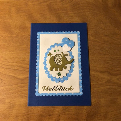 Blue Viel Gluck Elephant Deutsche Karten Handgemacht Elephant German Lots of Luck Card Handmade