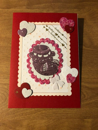 Red New Baby Congratulations Card Handmade