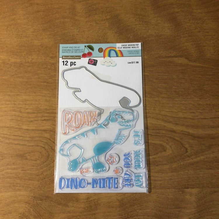 Recollections 12 Piece Cheeky Modern Pop Dinosaur Clear Stamp and Die Kit