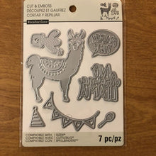 Load image into Gallery viewer, Llama, No Drama, Llama Party Time, Recollections, 7 Pieces Dies, Cut and Emboss Set 542699 For Card Making Birthday Cards