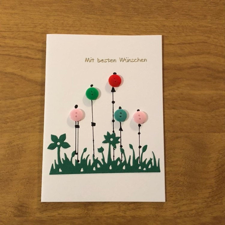 Mit Besten Wünschen Knopf Blumen Deutsche Karte Handgemacht/German Button Flowers With Best Wishes Card HGCBC115