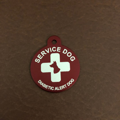 Diabetic Alert Dog Service Dog, Dog Cross Large Circle Aluminum Tag