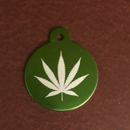 Marijuana Leaf Large Green Circle Personalized Aluminum Tag Diamond Engraved Keychain