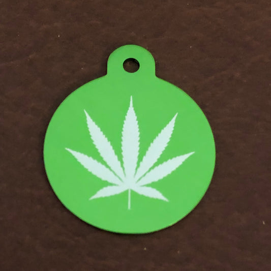 Marijuana Leaf Large Green Circle Personalized Aluminum Tag Diamond Engraved Keychain