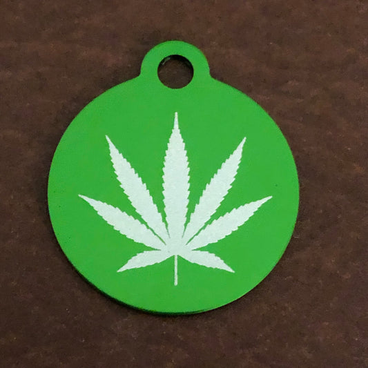 Marijuana Leaf Small Green Circle Aluminum Tag